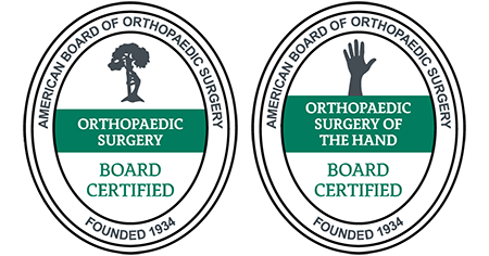 American Board of Orthopaedic Surgery Orthopaedic Surgery Board Certified and Orthopaedic Surgery of the Hand Board Certified logos