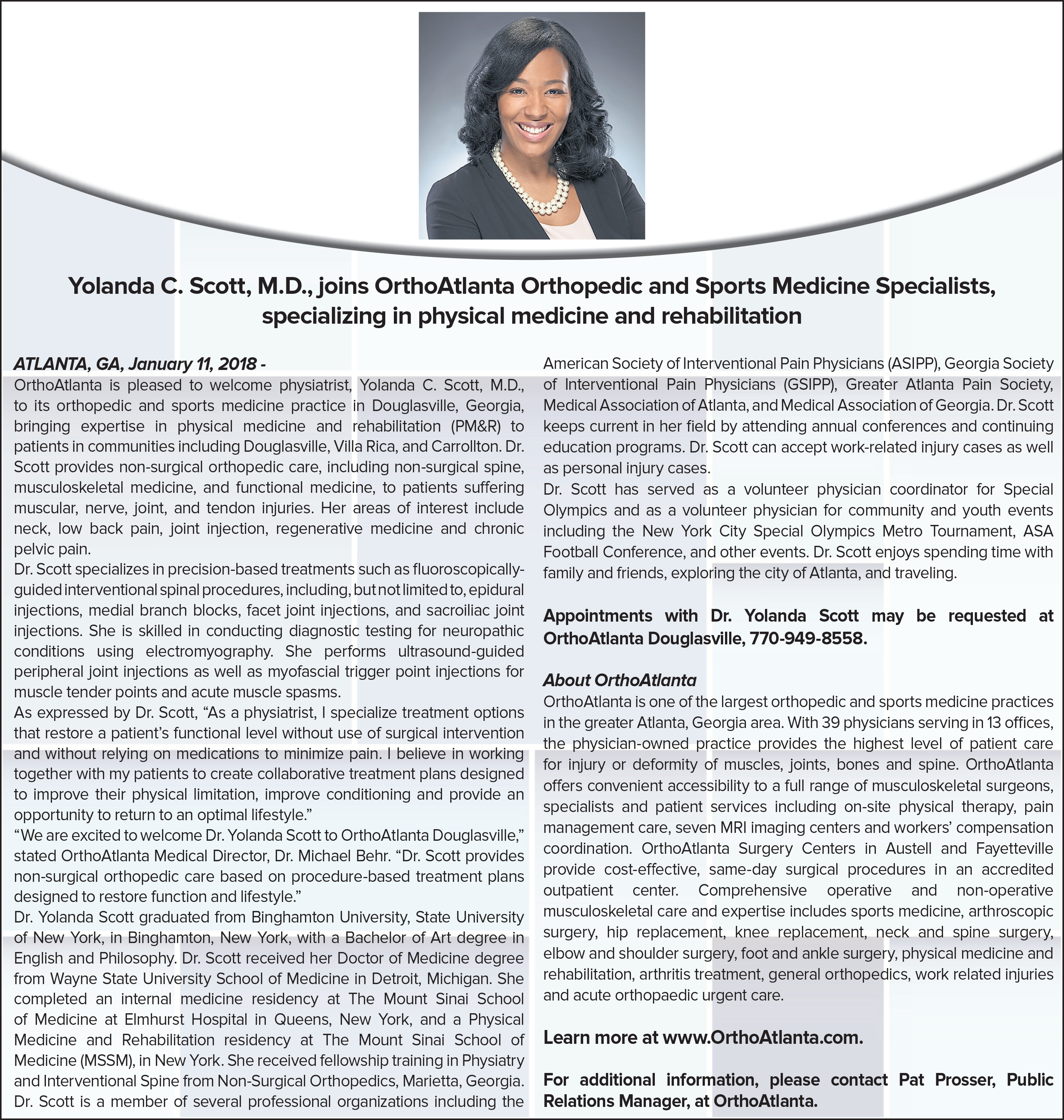 Yolanda Scott, M.D. joins OrthoAtlanta Orthopedic and Sports Medicine Specialists Yolanda Scott, M.D. joins OrthoAtlanta Orthopedic and Sports Medicine Specialists