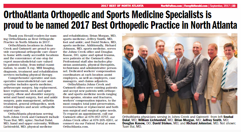 OrthoAtlanta 2017 Best Orthopedic practice in North Atlanta OrthoAtlanta 2017 Best Orthopedic practice in North Atlanta
