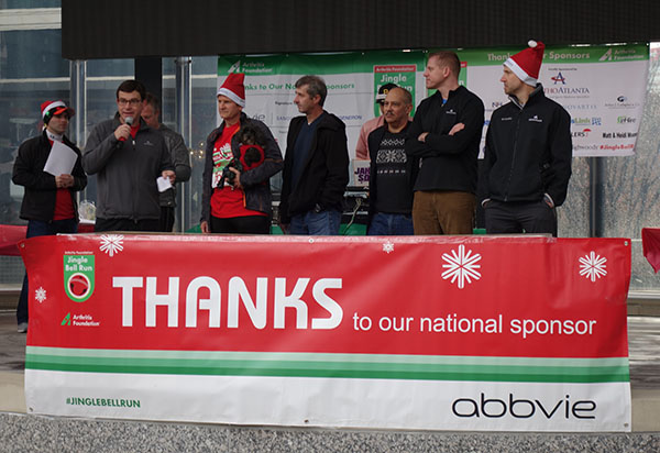 OrthoAtlanta physicians provide opening comments at the 2018 Atlanta Jingle Bell Run for Arthritis