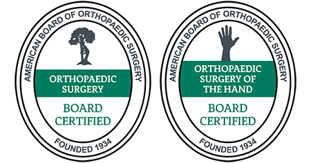 American Board of Orthopaedic Surgery Orthopaedic Surgery Board Certified and Orthopaedic Surgery of the Hand Board Certified logos American Board of Orthopaedic Surgery Orthopaedic Surgery Board Certified and Orthopaedic Surgery of the Hand Board Certified logos